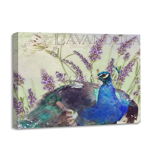 Tableau de paon sur toile de lin avec des finitions premium