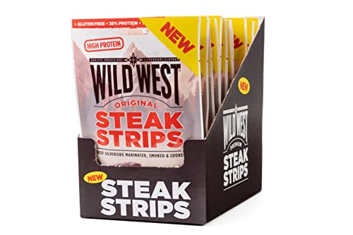 Wild West - Steak Strips - Original Flavour - High Protein Meat Snack - Box of 16 x 25 g Packs