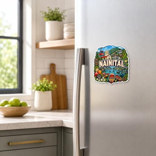 Image of Zesta Wooden Fridge Magnets Set | Refrigerator Decor Magnets for Kitchen | India Souvenir Fridge Magnet Collection | Wooden Magnet for Fridge Door Decoration (Nainital)