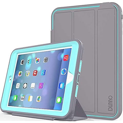 iPad Mini case iPad Mini 2 case iPad Mini 3 case DUNNO Heavy Duty Full Body Rugged Protective Case Whit Auto Sleep/Wake Up Stand Folio & Three Layer Design for Apple iPad Mini 1/2/3 (Grey/Light Blue) Cover