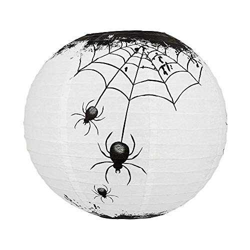 Image of Quasimoon PaperLanternStore.com 14 Inch Halloween Spiders Spooky Bug Webs Paper Lantern, Hanging Decoration