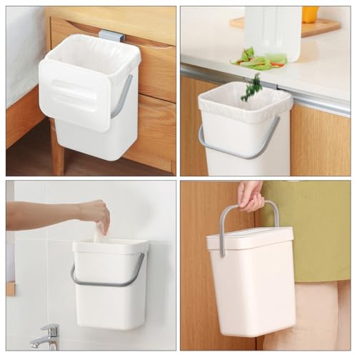 Caneca de basura de cocina colgante con tapa blanca miniatura 4