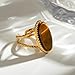 Hebelee Geometric Oval Statement Ring for Women Gold-Toned Titanium Steel Retro Stone Adjustable Open Band Wrap Finger Rings Comfirm Fit Boho Vintage Wedding Engagement Jewelry (Brown)