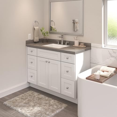 Image of Furinno Shaker Two Drawer Stack Bath Vanity Cabinet Without Top, Ready to Assemble, 21 D x 48 W x 34.5 H, White