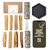 BESOULS Premium Räucherset Hausreinigung: 2 Weißer Salbei zum Räuchern 8 Palo Santo Räucherholz aus Peru 1 Selenit Einzigartiges Tablett spirituelle Geschenke Salbei räuchern räucherbündel