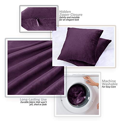 Nestl Throw Pillow Covers, Cozy Velvet Decorative Eggplant Purple Pillow Covers 20X20 Inches, Soft Solid Couch Pillow Covers For Sofa, Bed And Car, Set Of 2 #TOP2