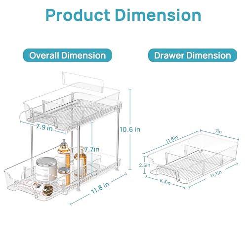 Image of Vtopmart 4 Pack 2 Tier Bathroom Under Sink Organizers and Storage, Clear Kitchen Pantry Organization, Pull Out Medicine Cabinet Organizer with Movable Dividers