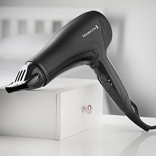 Remington Powerful Lightweight Hair Dryer (Ceramic Ionic grille for even heat/anti static, 3 heat/2 speed settings with cool shot, Eco setting - Energy Saving, Concentrator nozzle), 2000W, D3010