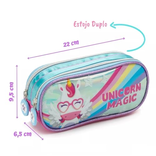 Kit Mochila de Rodinha Estojo e Lancheira Unicórnio Magic