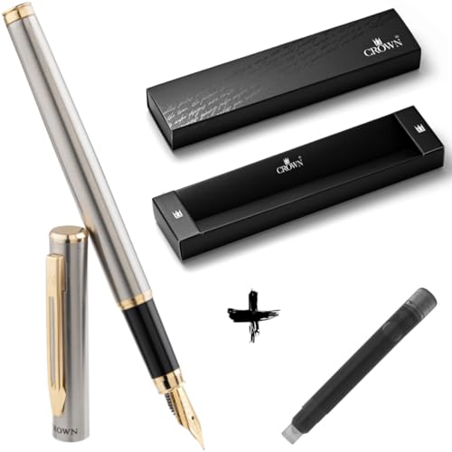 Kit Caneta Crown Capricci Tinteiro Ponta de Pena Iridium Alemã + Case Exclusiva Crown + Refil Extra