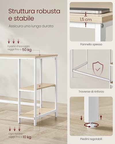 VASAGLE Scrivania per Computer, Scrittoio, 100 x 50 x 76 cm, Moderno, Tavolo da Lavoro, per Ufficio Camera da Letto Soggiorno, Beige Naturale e Bianco Perla LWD046L01 - Immagine 4
