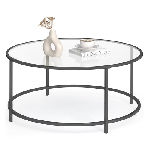 VASAGLE Runder Couchtisch, Wohnzimmertisch mit Stahlgestell, Salontisch, Beistelltisch, schwarz LGT021B01