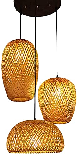 Bamboo Light Fixtures LED Chandelier, Rustic Rattan Pendant Light ,Vintage Style Natural Rattan Hand Woven Chandelier Chandelier Ceiling Lighting Fixture Shade for Bedroom Dining Room Cafe Bar