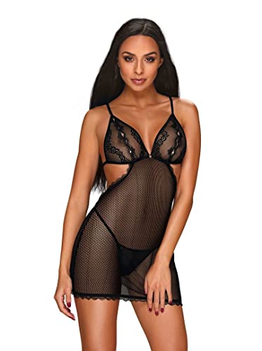 Chemise Obsessive Millagro noir S/M haute couture avec finitions délicates et string chic