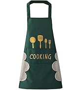 DILLMAN Women Kitchen Apron with Hand Wipe Pockets，Big Pocket,Hand-wiping, Waterproof for Cooking...