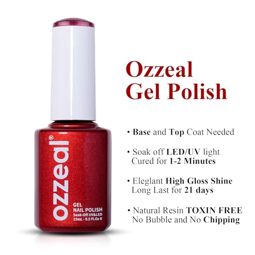 Esmalte de uñas gel Ozzeal rojo con brillo miniatura 2