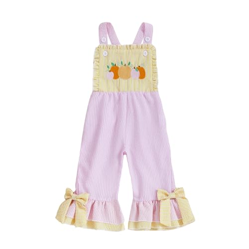 YINGISFITM Toddler Baby Girl Thanksgiving Outfits Turkey Romper Long Flared Jumpsuit Thanksgiving Overalls 0-7 Years Old