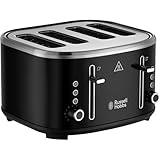Russell Hobbs 4 Slice Toaster (Independent & Extra wide slots, 6 Browning levels, Frozen, cancel & reheat features with blue indicator light, removable crumb tray, Black) Stylevia 26292