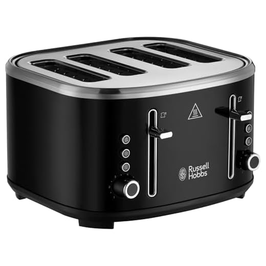 Russell Hobbs 4 Slice Toaster (Independent & Extra wide slots, 6 Browning levels, Frozen, cancel & reheat features with blue indicator light, removable crumb tray, Black) Stylevia 26292