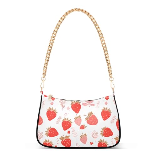 Clutch Shoulder Bags Tote Evening Purse Handbags for Women Strawberry Cute Hobo Bags with Zipper Closure
