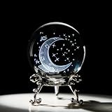 HDCRYSTALGIFTS 3D Laser Engraved Starry Sky Crystal Decorative Ball Figurine 60mm Glass Sphere Paperweight with Stand Home Art Decor Crafts