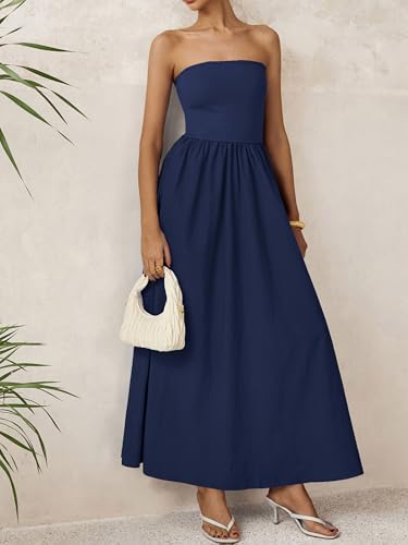 Image of PRETTYGARDEN Women 2026 Summer Elegant Strapless Maxi Dress Tube Top Dress A Line Flowy Long Wedding Party Cocktail Dresses