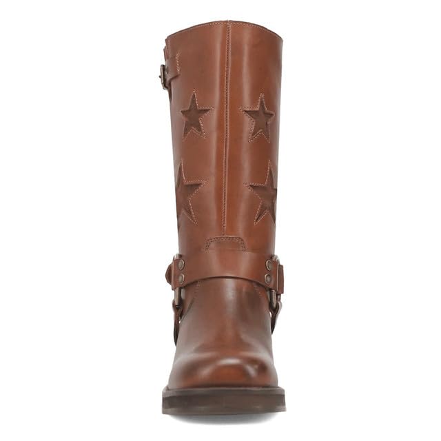 Image of KISTANIA Women's Knee High Riding Boots Square Toe Chunky Heel Fashion Buckle Belts Cowboy Cowgirl Moto Boots with Stars