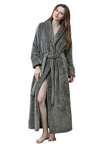 Womens Long Thick Fleece Robe Warm Waist Belt Plush Bathrobe(Gray,L/Xl) #TOP20