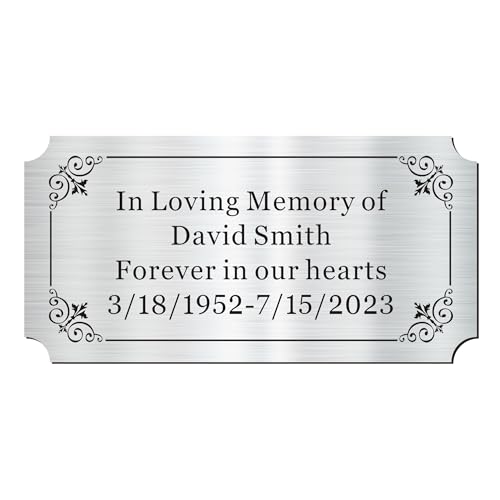 Image of Engraved Name Plates, 2 inch x 4 inch Personalized Name Plate, Trophy Plates Engraved, Brass Plaque, Custom Name Plate for Urn, Brass Name Plates with Adhesive Backing(Silver, 2x4 in)
