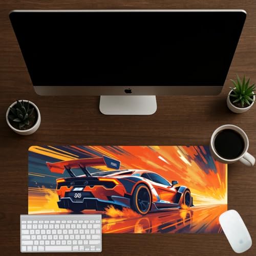 Image of Moto Edition Desk Mat 23x11 Inch - Racing-Themed Keyboard & Mouse Pad for Office, Home & Gaming | Non-Slip Rubber Base, Waterproof Surface, Supercar & Bike Inspired Table Mat (Speed Flame)