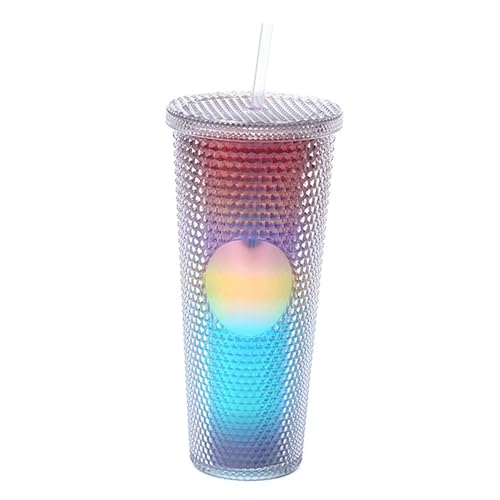 Tomotato Vaso con Palo, Taza de Tumbler Mate de 24oz Totalmente Studded Taza de Viaje Taza de Plástico Reutilizable con Tapa de Apertura Amplia (Multicolor transparente)