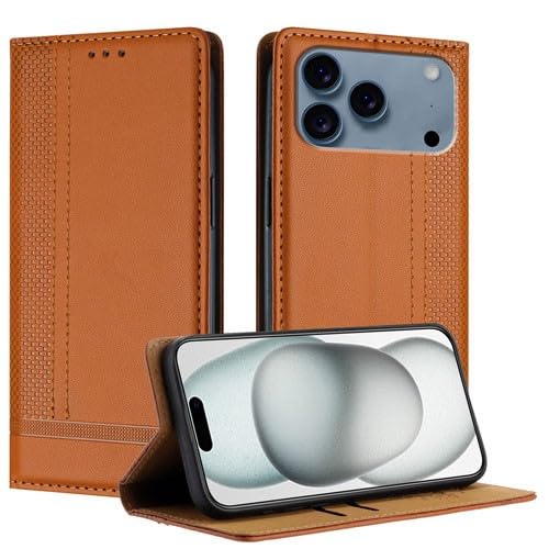Coque iPhone 17 Air Marron Étui Portefeuille en Cuir à Rabat avec Motif Latéral élégant