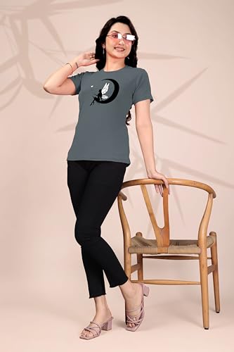 Image of Women Round Neck Printed Cotton Blend Regular Fit T-Shirt