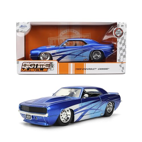 Jada Toys Bigtime Muscle 1:24 1969 Chevy Camaro Die-cast Car – Opening Doors, Hood, Trunk, Rubber Tires(Candy Blue)