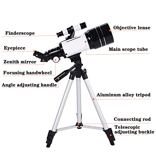 Image of Kids Beginners Telescope, 70mm Aperture 300mm AZ Mount Astronomical Refracting Telescope, with Adjustable Tripod, Phone Adapter, Storage Bag