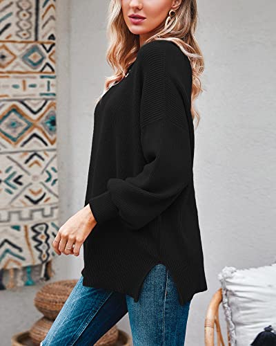 Image of Imily Bela Womens Oversized Tunic Sweaters Fall Slouchy Long Sleeve Ribbed Knit Side Slit Pullover Jumper