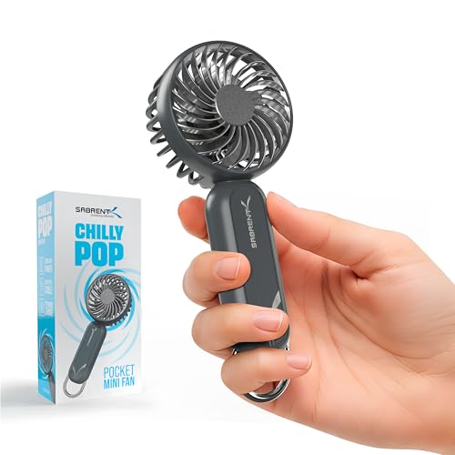 Image of SABRENT ChillyPop Mini Portable Fan, Lightweight & Small Personal Fan, Long Quiet & Powerful Cooling Time, Makeup Kids Travel Fan, Rechargeable USB C Pocket-Sized Summer Gift for Women Men Grey
