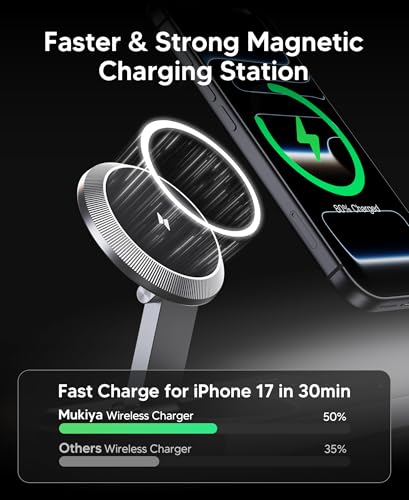 Image of 3 in 1 Magnetic Wireless Charging Station for Apple Devices,Foldable Wireless Charger Stand for Magsafe iPhone 17 Air 16 /15 /14 /13 /12,Apple Watch,AirPod,Wireless Charger Dock with Night Light