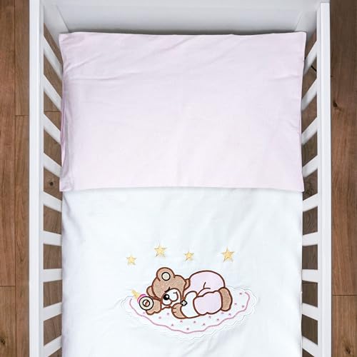 Juego de 2 fundas de edredón de algodón para niños, funda de almohada para cuna, 135 x 100 cm, color rosa