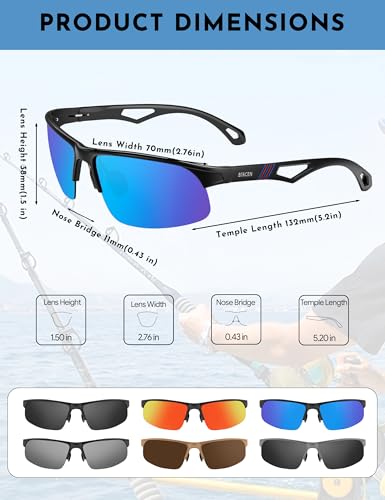 Image of BIRCEN Polarized Anti-Glare Sunglasses for Men: Lightweight Metal Wrap around Sun Glasses UV Protection for Driving Fishing