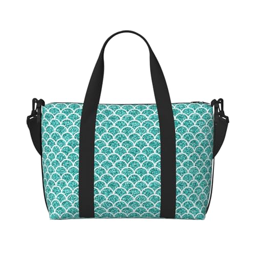 Travel Duffle Bags For Women Men - Fish Scale Green Pattern Print Personal Item Weekender Overnight Gym Carry On Airport Tote Bag With Strap For Yoga, Travel, Business Trips