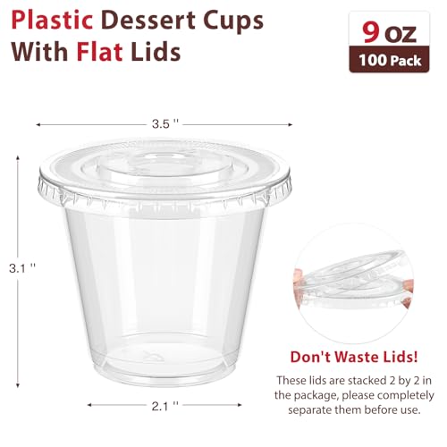 Qeirudu 100 Pack 9 Oz Clear Plastic Dessert Cups with Flat Lids No Hole, Small Parfait Cups Mini Plastic Cups for Fruits, Puddings, Jello, Cakes, Snacks, Ice Creams, Party Supplies by Qeirudu - Image 2