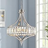 LOZOHOM Brushed Nickel Bathroom Chandeliers for Dining Room,15.7' Modern Round Crystal Chandelier Over Tub,4-Light Unique Pendant Light Fixtures for Entryway Foyer Living Room Bedroom Kitchen Island