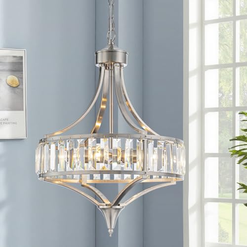 LOZOHOM Brushed Nickel Bathroom Chandeliers for Dining Room,15.7
