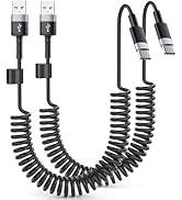 CarPlay Cable for iPhone 16, Coiled USB A to USB C Cable, 3 FT (2-Pack), Car Cable for iPhone 15/...
