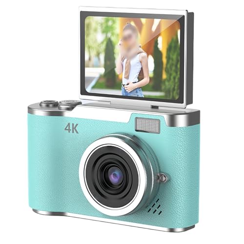 Luulife4Kデジタルカメラ 48MP コンパクトカメラ 動画撮影機能 フラッシュ 手ぶれ補正機能 大容量バッテリー 充電式 軽量 レトロデザイン 自撮り機能 修学旅行 男の子にも女の子にもプレゼント 初心者にも最適 (64GBメモリーカード,グリーン