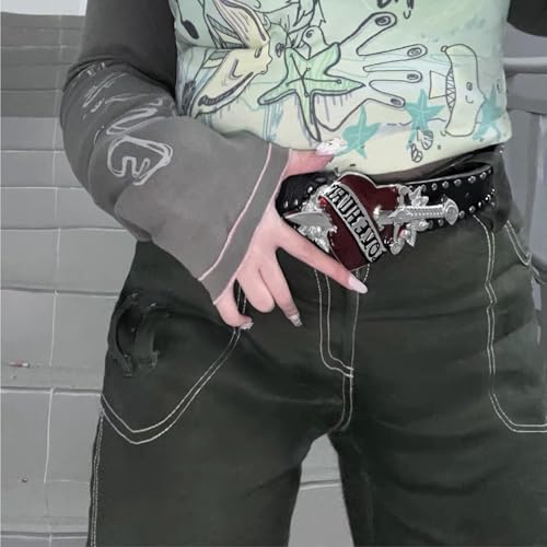 Black Studded PU Leather Belt, One Arrow Rivet Belt, Women's Jeans Y2K Belt, Punk Accessories3