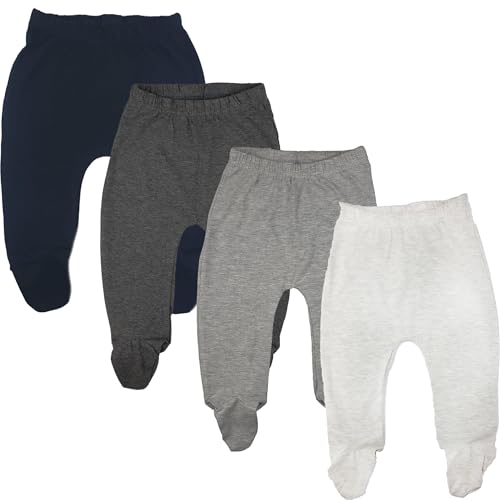 123 Bear - 123 Bear Baby Soft Cotton Spandex Pants with Feet Multipack (Gray- 4-Pack, 3-6 Months)