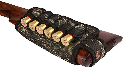 Bronzedog Nylon Shotgun Shell Holder Adjustable Buttstock Pouch Padded Rifle Cheek Rest Hunting Accessories 12 16 Gauge Right Left Handed (Black Oak Camo Right) #TOP4