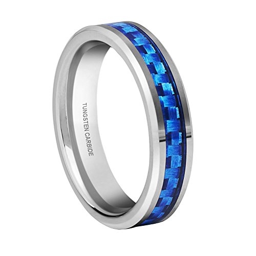 QUEENWISH Womens 4mm Tungsten Carbide Purple/Blue Carbon Fiber Inlay Wedding Bands Ring Comfort Fit Size 4-10 with Ring Box